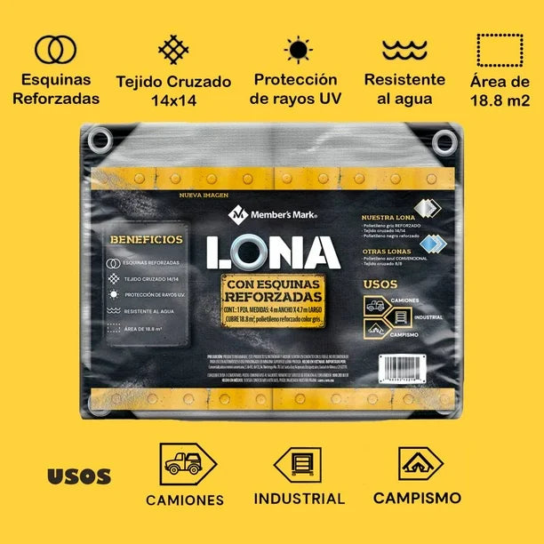 Lona Plástica Premium Reforzada Gris 4 m x 4.7 m
