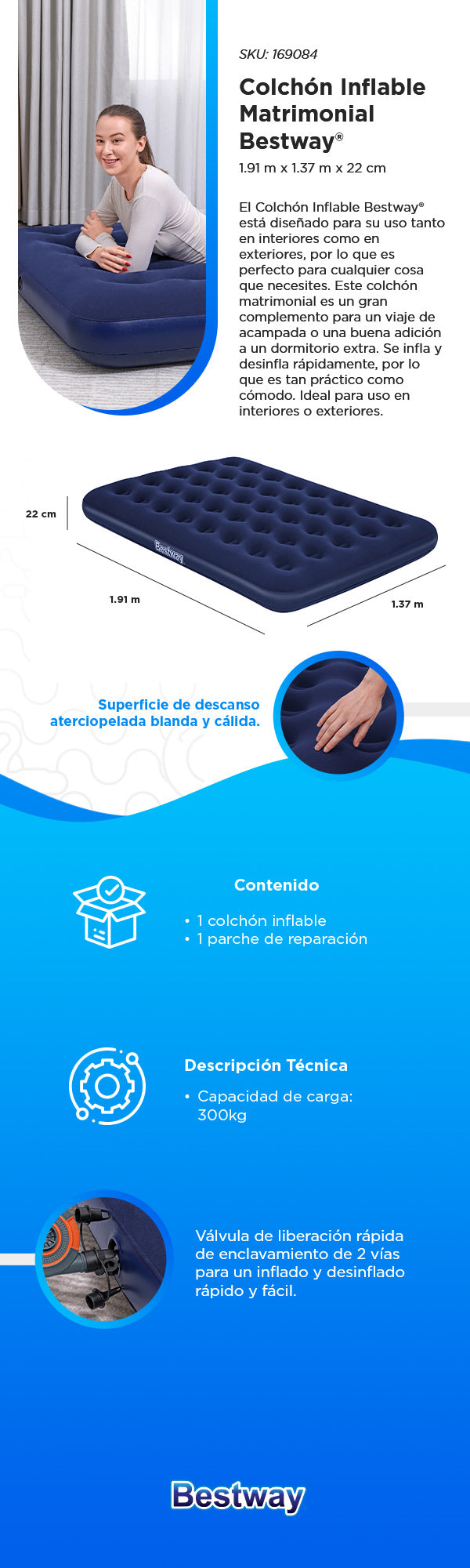 Colchon Inflable Matrimonial ligero y compacto